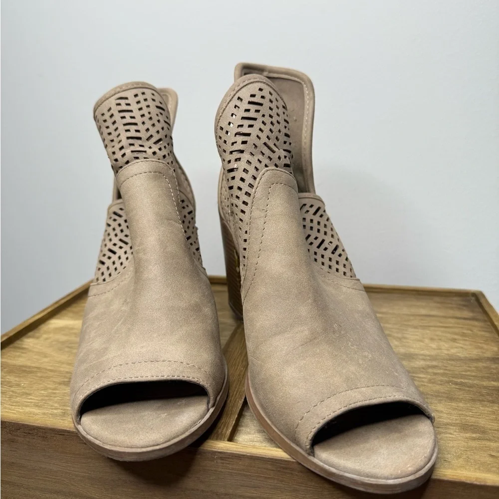 Women's Soda Tan Peep-Toe Ankle Boots